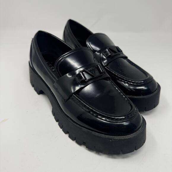 Guess Women's 8.5M Black Patent Leather Platform Loafers - Picture 1 of 7